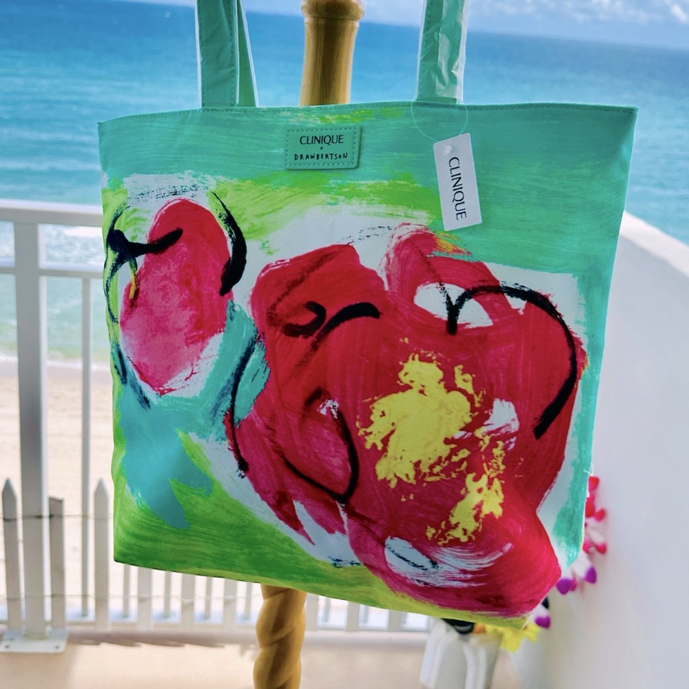 CLINIQUE 4 pc FLORAL WATER COLOR TOTE NWT - Picture 3 of 10